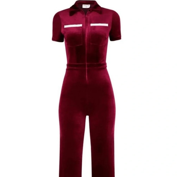 Peachy Den Pants - Peachy Den Velvet Kernel Jumpsuit in Claret Velvet Size XS